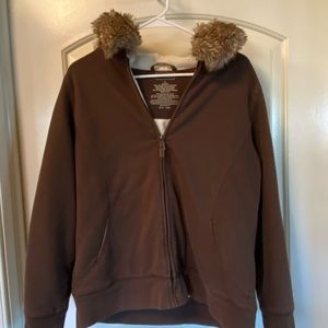 LL Bean fuzzy faux fur zip up hoodie
